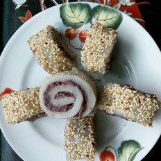 糯米红豆芝麻卷 ,糯米红豆芝麻卷 怎么做,甜品点心,小吃教程,家常菜,家常菜做法,小吃培训,糯米红豆芝麻卷 的做法,
